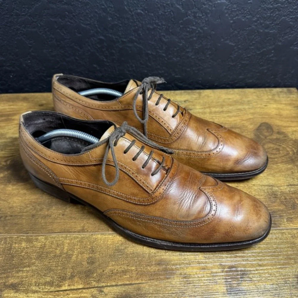 Johnston & Murphy Handcrafted in Italy‎ Tan Leather Wingtip Oxford Mens 11 M